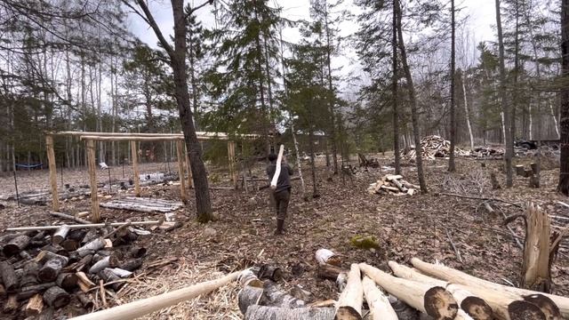 DIY Solo Off Grid Log Woodshed Build From Start To Finish смотреть онлайн