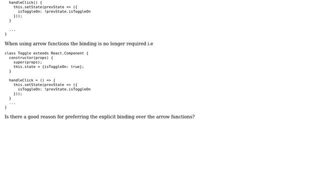 In the react docs why is binding of \*this\* preferred over arrow functions for event handlers? смотреть онлайн