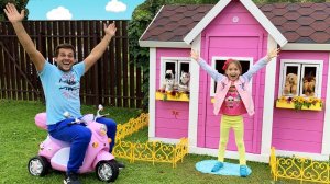 София и папа строят детский игровой домик | Sofia and Dad build Playhouse for children