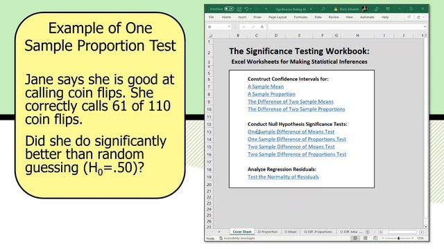 Hypothesis Test for One Sample Proportion with Excel Companion's Significance Testing Workbook смотреть онлайн