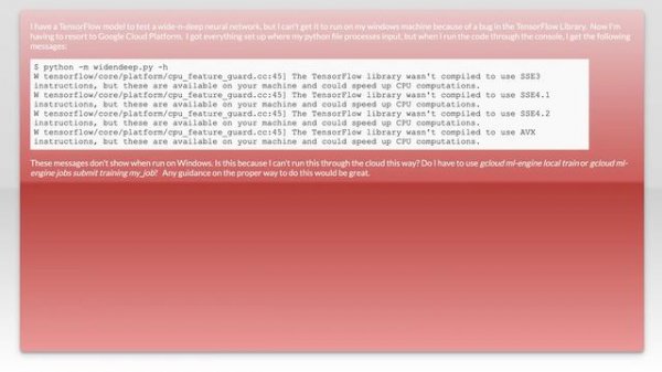 The TensorFlow library wasn't compiled to use SSE3, SSE4.1, SSE4.2, AVX on Google Cloud Platform...