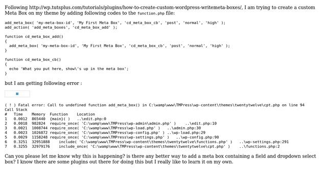Wordpress: Undefined function error when creating Custom Meta Box смотреть онлайн
