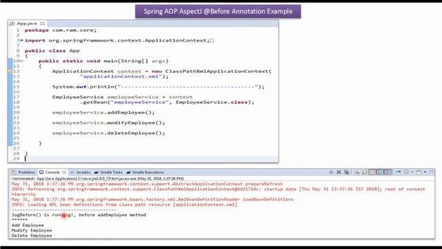 Spring AOP AspectJ @Before Annotation Example | Spring Tutorial смотреть онлайн