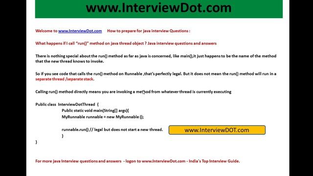 What happens if you call run method on java thread object interview question смотреть онлайн