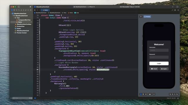 SwiftUI Glassmorphism - Glass Background Effect - Xcode 15