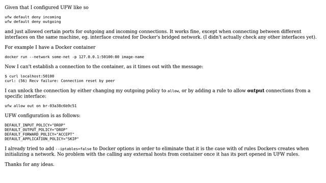 DevOps & SysAdmins: UFW blocks Docker interfaces when default outgoing policy is 'deny' смотреть онлайн