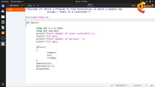#27: Permutations of n students occupying r seats | Assist Buddy | C Program | ಕನ್ನಡದಲ್ಲಿ | #CTathv смотреть онлайн