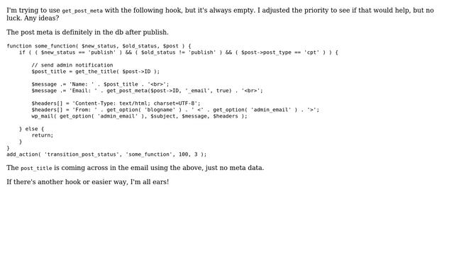 Wordpress: Post Meta Emtpy on Publish Using Transition смотреть онлайн