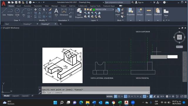 PROYECCIÓN ORTOGONAL EJERCICIO 2 EN AUTOCAD 2021 смотреть онлайн