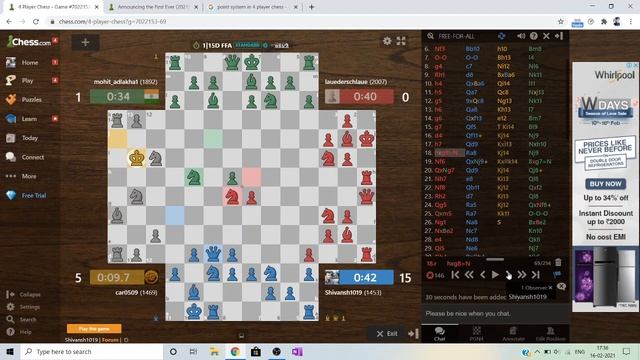 Four Player Chess Game | Unexpected twist | Detailed analysis with Move by Move explanation смотреть онлайн