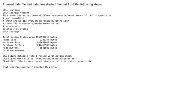 ORA-01122: database file 1 failed verification check смотреть онлайн