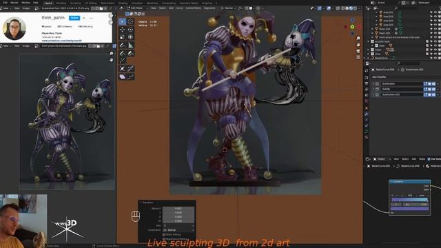 WWS3D sculpting in Blender 3.4–.Live sculpting from 2d art part 3. смотреть онлайн