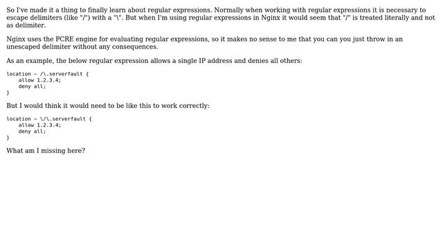 Why is it unnecessary to escape "/" in Nginx regular expressions? смотреть онлайн