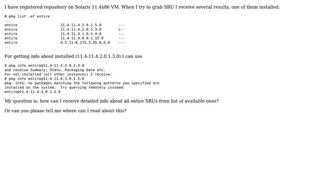 Unix & Linux: Get info about not installed SRU on solaris 11 смотреть онлайн