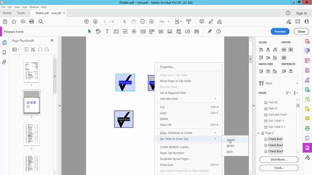 How to create same size checkboxes in PDF (Prepare Form) using Adobe Acrobat Pro DC смотреть онлайн