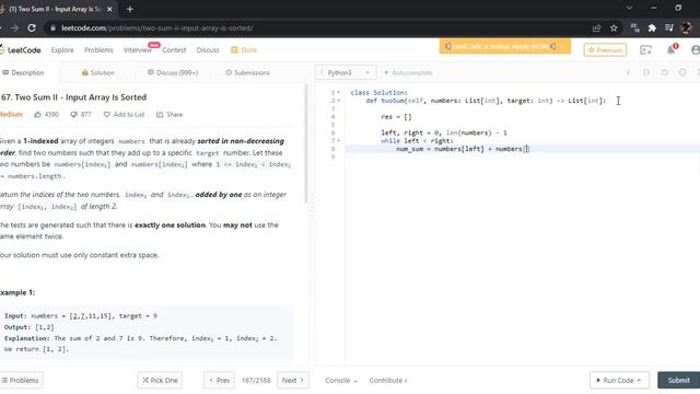 167. Two Sum II - Input Array Is Sorted ? смотреть онлайн