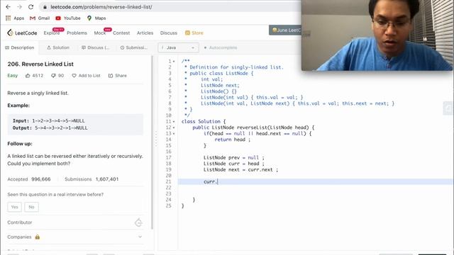 Leetcode 206. Reverse linked list using Three Pointers ( Iterative ) смотреть онлайн