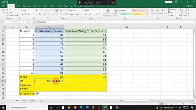 Computing Independent Sample T Test Using MS Excel смотреть онлайн