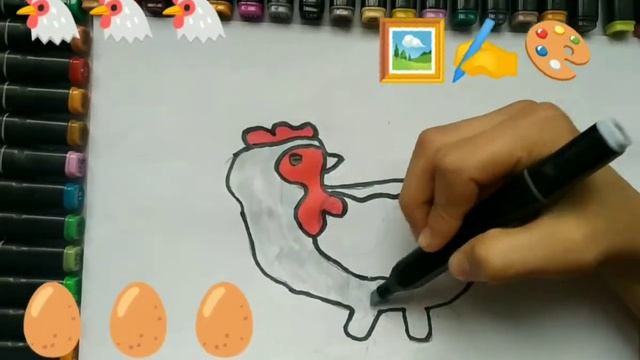Как нарисовать ПЕТУХА / мультик раскраска ПЕТУШОК для детей / Раскраски малышам смотреть онлайн