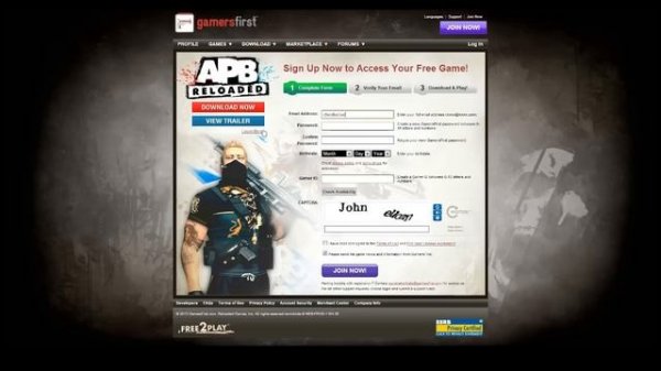 Регистрация в APB Reloaded от GameFirst