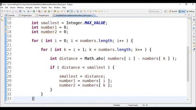 smallest distance between numbers in java смотреть онлайн
