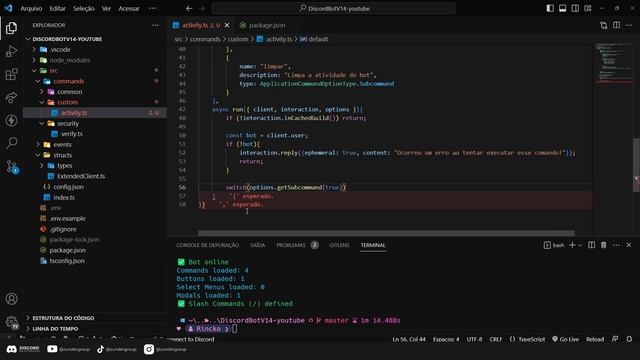 Comando de status personalizado do bot - Bot de Discord V14 e Typescript смотреть онлайн