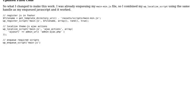 Wordpress: wp_localized_script is not defined when called via jquey ajax смотреть онлайн