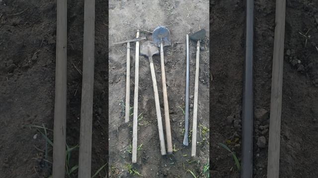 Шесть инструментов лежат на земле Двадцать Пятого мая - двое грабель, две лопаты, лом и тяпка смотреть онлайн