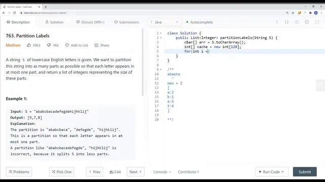 [Java] Leetcode 763. Partition Labels [Two Pointers #7] смотреть онлайн