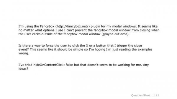 jQuery : jquery fancybox - prevent close on click outside of fancybox