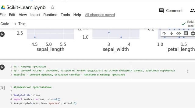 Scikit-Learn Python.Табличное и графическое представление данных Матрица признаков. Целевой массив смотреть онлайн