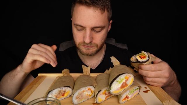 INCREDIBLE SUSHI Burrito ASMR Mukbang No Talking Eating with subs смотреть онлайн