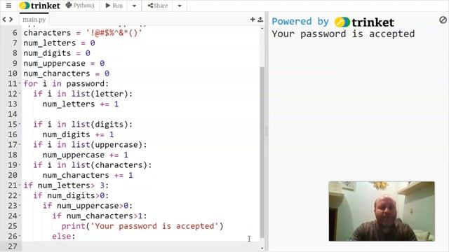 Checking Passwords for Requirements Trinket video 2 смотреть онлайн