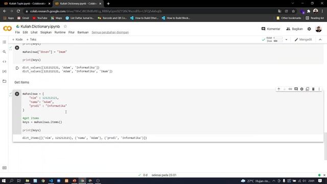 Kuliah Pemrograman 1 - Dictionary Python смотреть онлайн