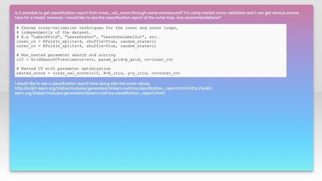Classification report with Nested Cross Validation in SKlearn (Average/Individual values) смотреть онлайн