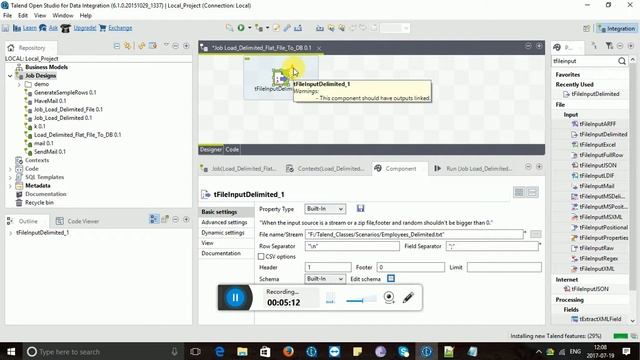 Class 1.Load DelimitedFile to DB in Talend смотреть онлайн