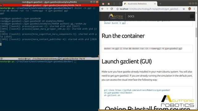 Training MARA robotic arm with gym-gazebo2 Docker usage смотреть онлайн