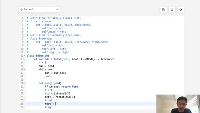 Leetcode - Convert Sorted List to Binary Search Tree (Python) смотреть онлайн