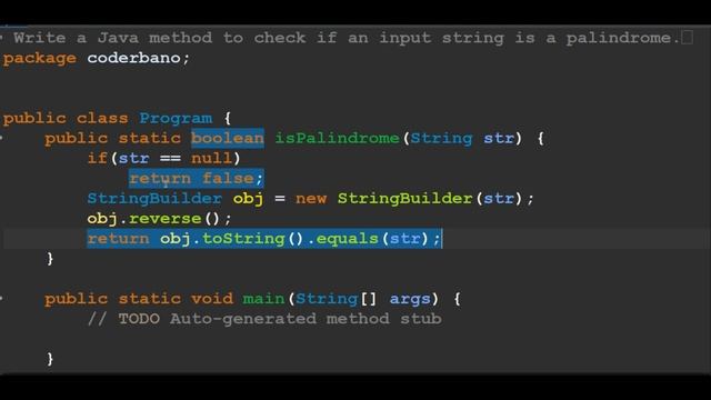Write a Java method to check if an input string is a palindrome | Java Programming смотреть онлайн