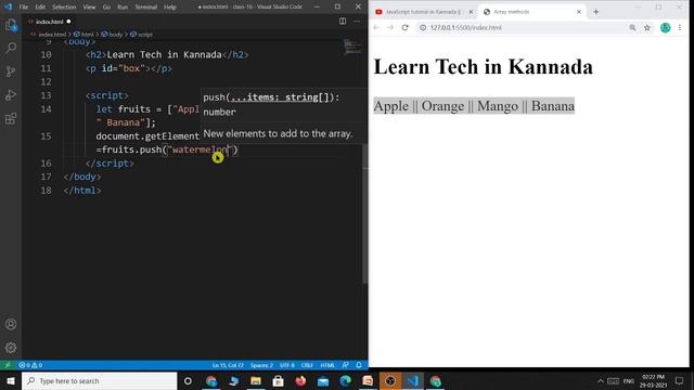 Array Methods in JavaScript Part-1 || JavaScript tutorial in Kannada || Array Methods in Kannada смотреть онлайн