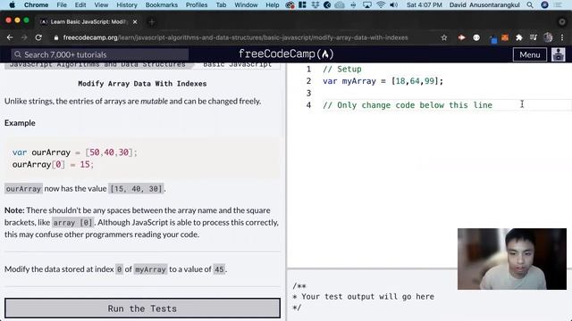 Modify Array Data With Indexes (Basic JavaScript) freeCodeCamp tutorial смотреть онлайн