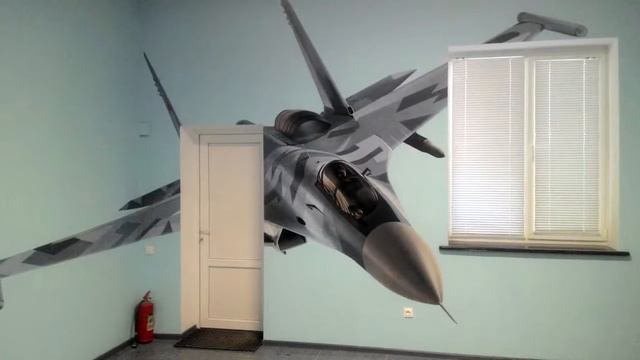 Художественная роспись стен 3D аэрография фрески самолет Сухого смотреть онлайн