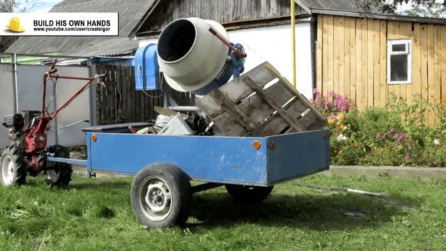 Как одному за 10 секунд загрузить бетономешалку в прицеп мотоблока. смотреть онлайн