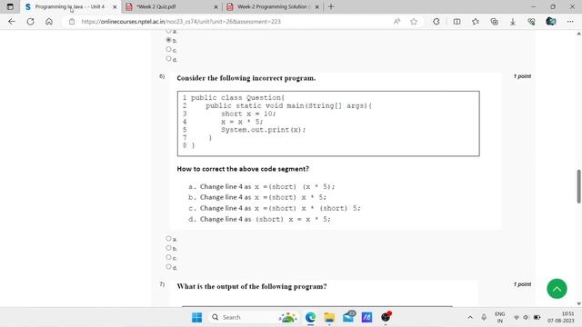 NPTEL | Programming in Java-By IIT Kgp | Week 2: Quiz Assignment: Solution July 2023 | With Notes смотреть онлайн