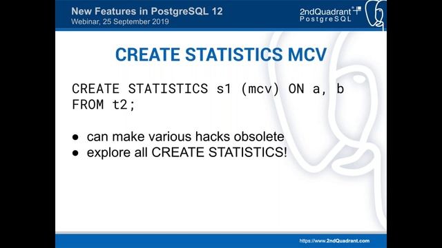 Webinar: New Features in PostgreSQL 12 by Peter Eisentraut смотреть онлайн