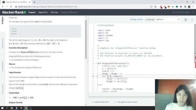 005 Diagonal Difference on Hackerrank Solved in Python! смотреть онлайн