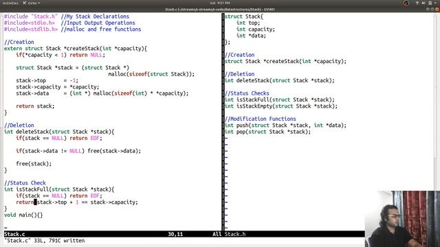 C Live Coding : Implement Stack DataStructures, Create Delete Push Pop isEmpty isFull operations смотреть онлайн