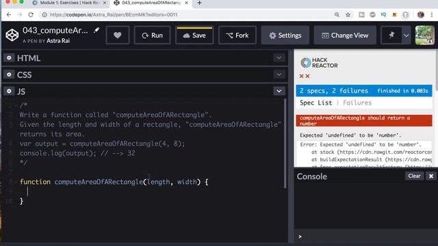 JavaScript Exercises | Hack Reactor's Bootcamp Prep | Module 1 | 043_computeAreaOfARectangle смотреть онлайн