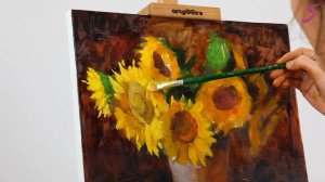 Онлайн-урок по маслу «Яркие подсолнухи» | Как нарисовать подсолнухи поэтапно