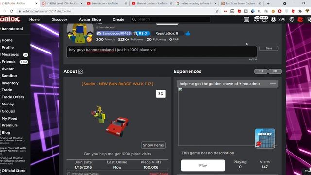 I JUST HIT 100K PLACE VISITS OM ROBLOX смотреть онлайн